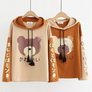 Bear Print Tasseled Hoodie