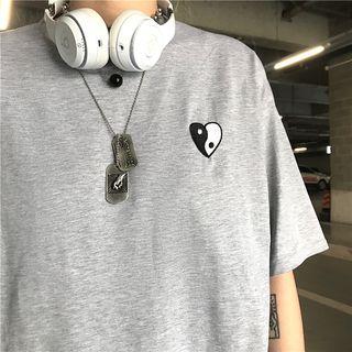 Heart Embroidered Oversize Elbow-sleeve T-shirt
