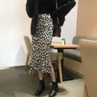 Midi Leopard Print Knit Skirt Leopard - One Size