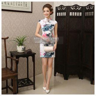 Print Cap-sleeve Cheongsam