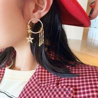 Rhinestone Star Fringed Hoop Earring As Shown In Figure - One Size