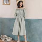 3/4-sleeve Ffrill Trim A-line Midi Dress