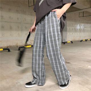 Plaid Wide Leg Pants Gray - One Size