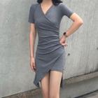 Short-sleeve Asymmetric Hem Bodycon Dress