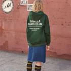 Letter-embroidered Boxy Hoodie Dark Green - One Size