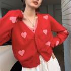 Heart Pattern Mock Two-tone Cardigan