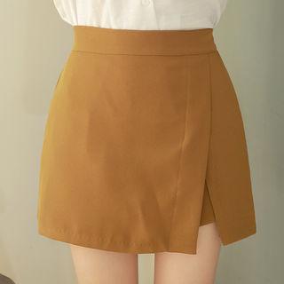 Cutout-front Band-waist Mini Skirt