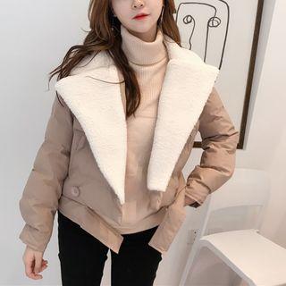 Furry Panel Double-breasted Padded Jacket