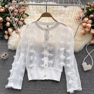 Round-neck Fringe Chiffon Long-sleeve Cardigan