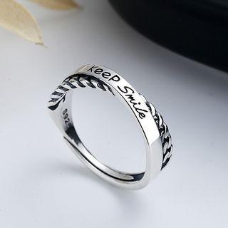 Lettering Layered Sterling Silver Open Ring 207j - Silver - One Size