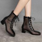 Lace Up Block-heel Mesh Short Boots