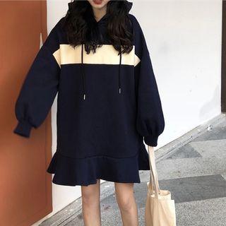 Ruffle Hem Color-block Hooded Dress