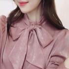 Detachable-ribbon Mandarin-collar Shirt