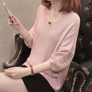 Elbow-sleeve Perforated Sweater
