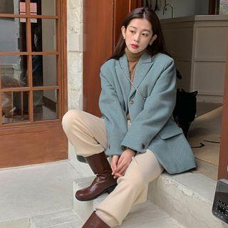 Single-breasted Woolen Long Blazer