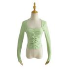 Long-sleeve Square-neck Shirred Top