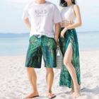 Couple Matching Set: Leaf Print Tankini + Leaf Print Cover-up / Leaf Print Swim Shorts