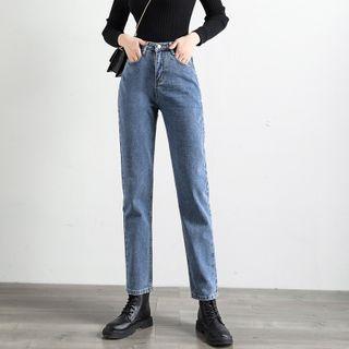 High Waist Washed Tapered Jeans