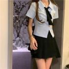 Short-sleeve Collar Blouse / Mini A-line Skirt