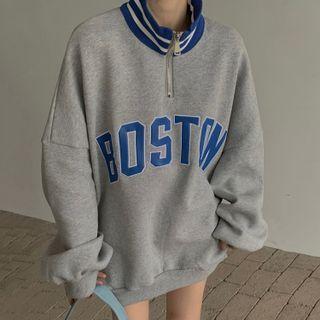 Lettering Sweatshirt Blue Lettering - Gray - One Size