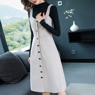 Set: Mock-neck Knit Top + Jumper Dress