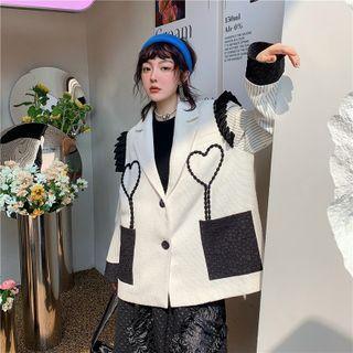 Striped Panel Heart Embroidered Blazer