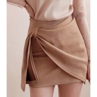 Shirred-detail Faux-suede Skirt