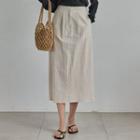 Pintuck-front Linen Blend Skirt