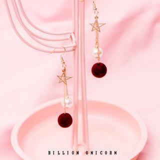 Alloy Star Faux Pearl Pom Pom Dangle Earring