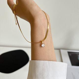 Rhinestone Necklace L377 - Gold - One Size