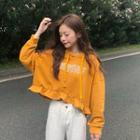Lettering Frill Hem Cropped Hoodie