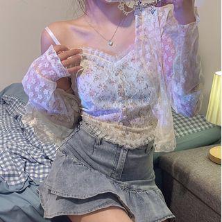 Lace Floral Camisole Top / Cardigan