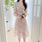 Square-neck Long Floral Dress