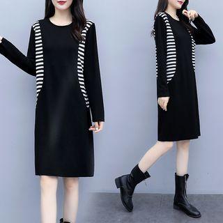 Long-sleeve Striped Paneled Knit Dress