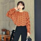 Shirred-sleeve Dotted Top