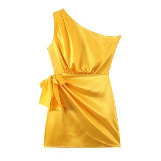 Asymmetrical One-shoulder Tie-side A-line Dress