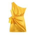 Asymmetrical One-shoulder Tie-side A-line Dress