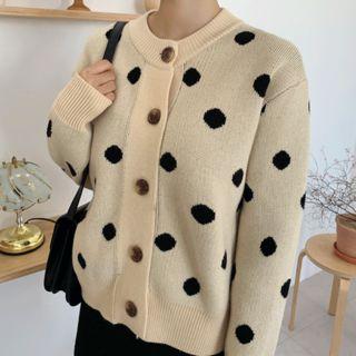 Polka-dotted Wool Blend Cardigan
