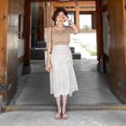 Drawstring Linen Blend Long Skirt