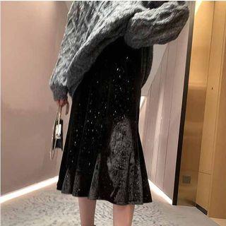 Glitter Midi Velvet A-line Skirt