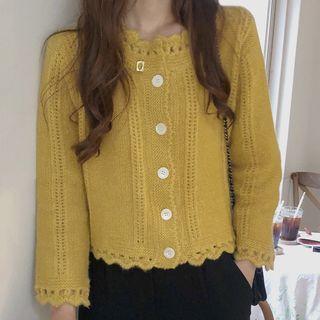 Pointelle Cropped Cardigan Yellow - One Size