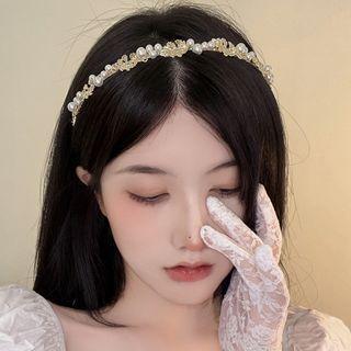 Faux Pearl Headband White & Gold - One Size