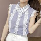Lace Trim Sleeveless Collared Top