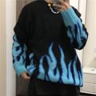 Fire Patterned Round Neck Sweater