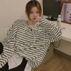 Striped Long-sleeve Hooded Sweatshirt As Shown In Figure - One Size