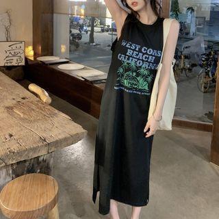 Palm Tree Print Midi Tank Dress