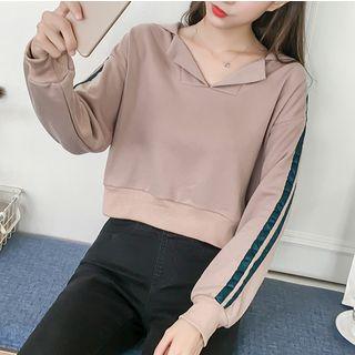 Contrast Trim Collar Crop Hoodie