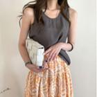 Plain Round Neck Tank Top/ Flower Print Skirt