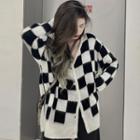 Checkerboard Button-up Cardigan Black & White - One Size
