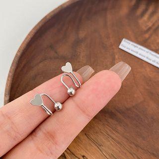 Heart Alloy Cuff Earring 01# - 1 Pair - Silver - One Size